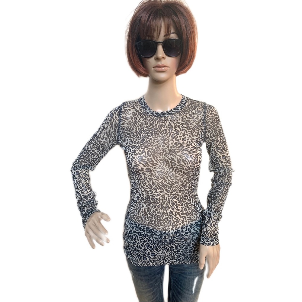 Karen Kane semi sheer stretch animal print long sleeve top, NWOT, S